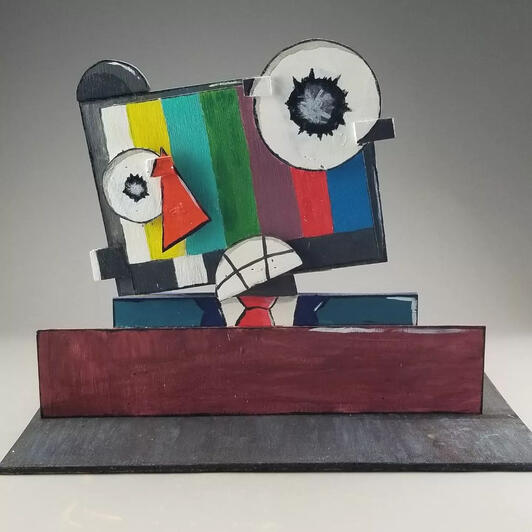 AND WE&#39;RE LIVE 12” x 12”x 2&quot; Wood and acrylic sculpture