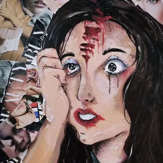 In Search of Inner Beauty 18” x 24” Acrylic, Colored pencils, and Magazines cut-outs on canvas 2023