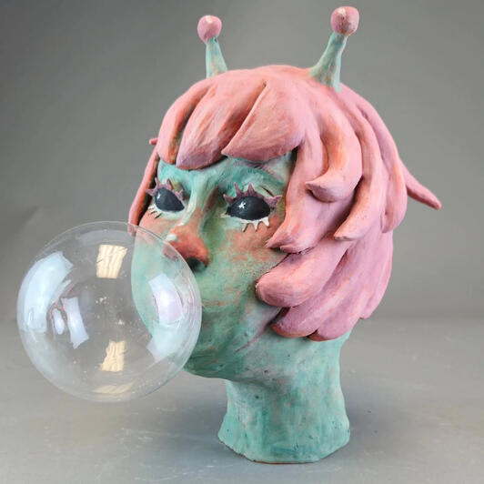 Over The Moon fire red clay sculpture